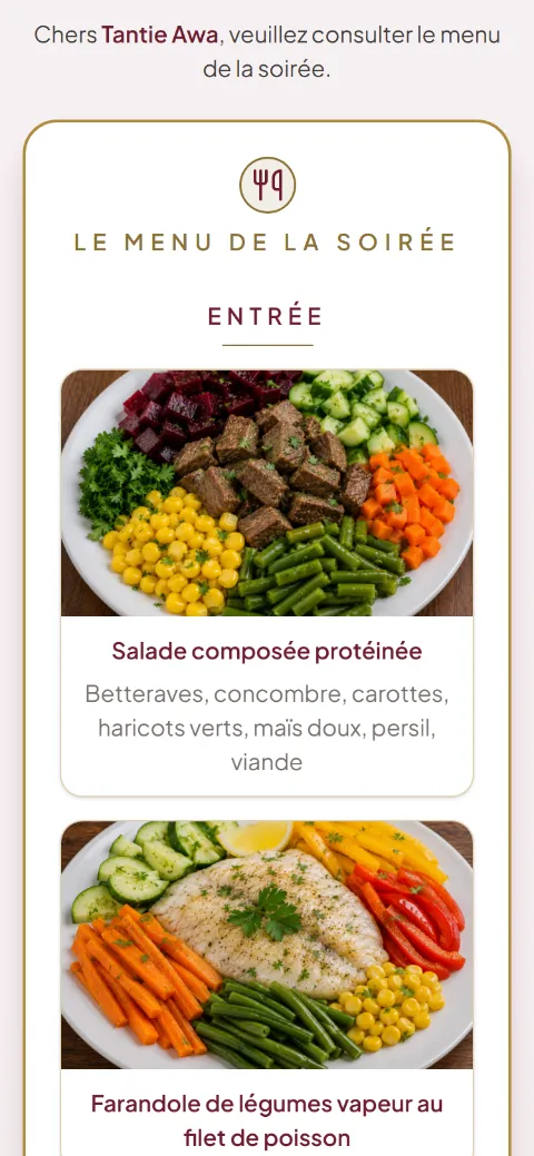 Le menu de la soirée, dévoilé sur la page de l’invitation