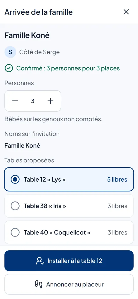 La Porte : l’arrivée de la famille Koné, 3 personnes, table 12