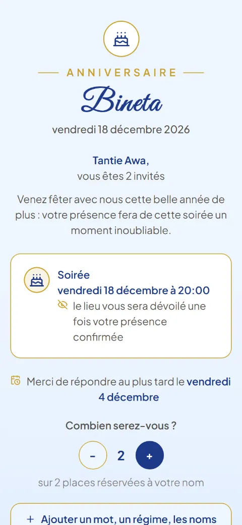 Le haut de la page d’invitation : anniversaire