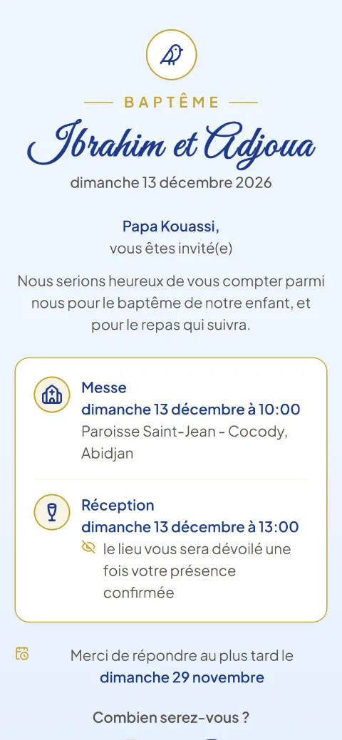 Le haut de la page d’invitation : baptême
