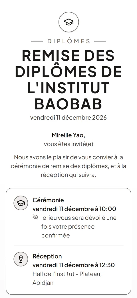 Le haut de la page d’invitation : remise de diplômes