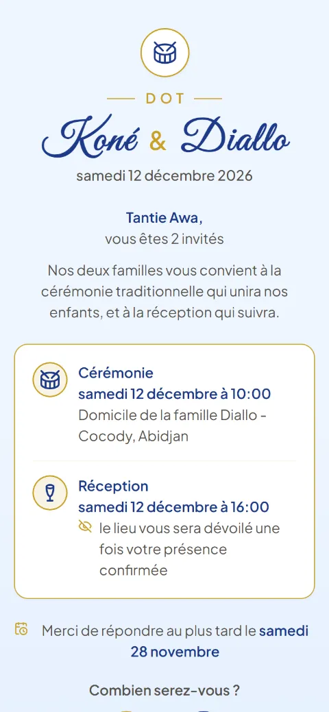 Le haut de la page d’invitation : dot