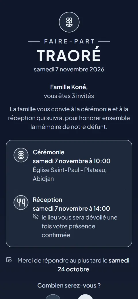 Le haut de la page d’invitation : funérailles
