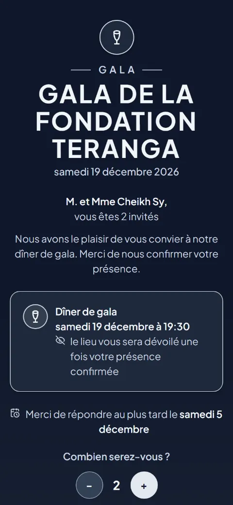 Le haut de la page d’invitation : gala